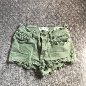 Olive green denim shorts